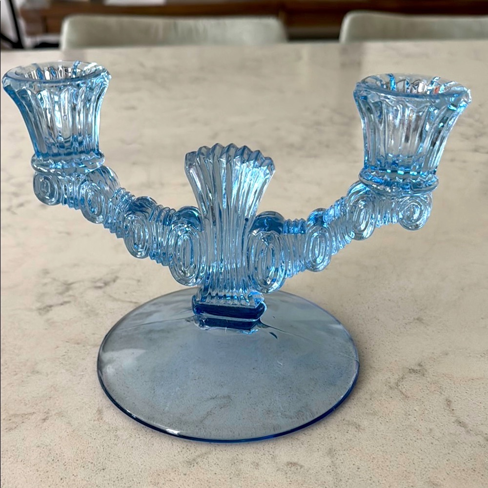 Vintage Blue Paden City Glass Candelabra